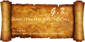 Gavrilovits Kötöny névjegykártya